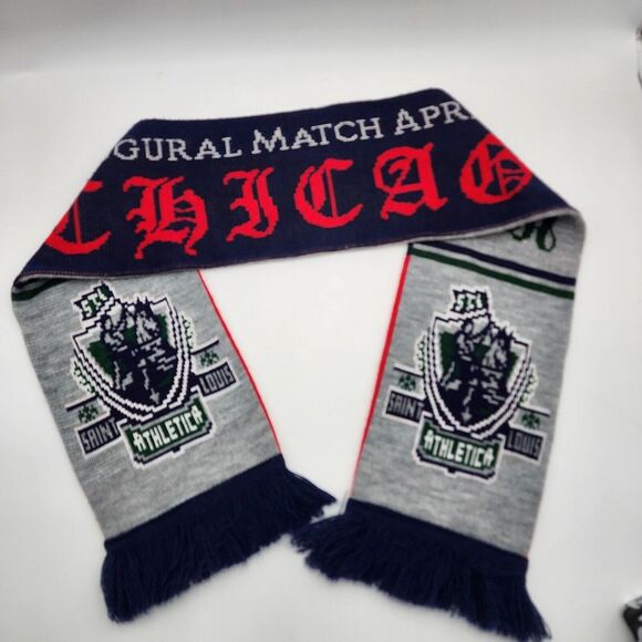 Chicago Red Stars Saint Louis Scarf Red Blue Gray 55"X7" RARE - Picture 3 of 10